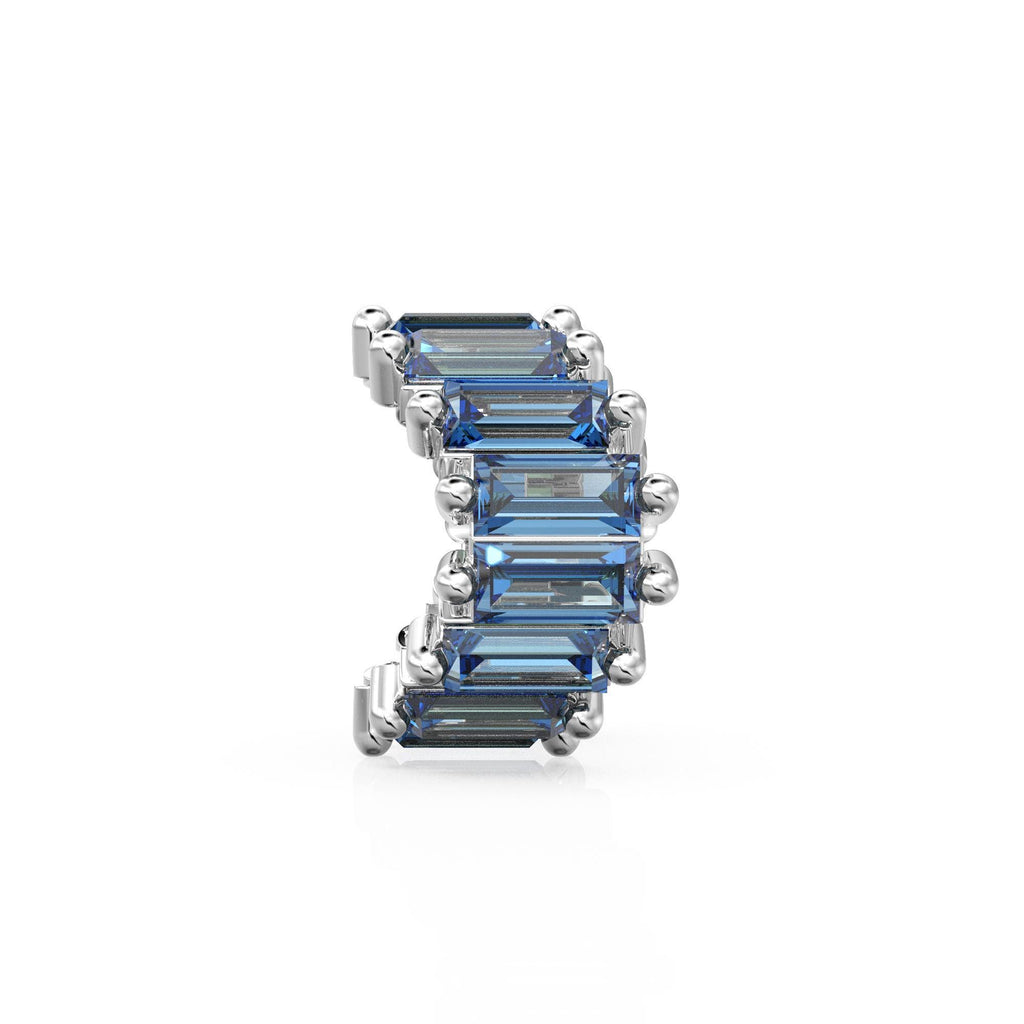 Blue Sapphire 14k Baguette Tiara Gold Bead / Sapphire European Bead / Sapphire Rondelle Bead / Solid Gold Sapphire Enhancer Spacer