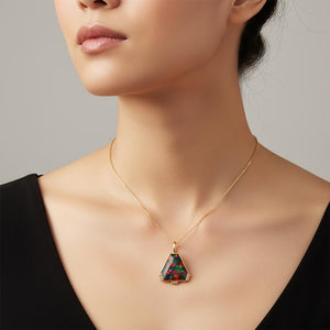 3 carat Australian Black Opal Gold Pendant - Solid Gold Geometric Opal Necklace, Handmade Fine Jewelry