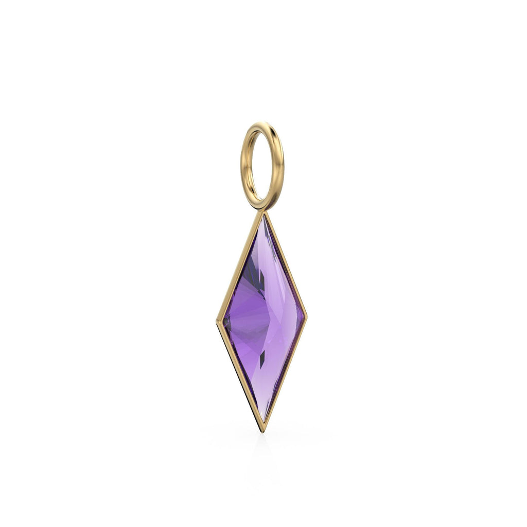 African Amethyst Kite 18k Yellow Solid Gold Charm / February Birthstone Pendant Bezel Jewelry Finding / Natural Purple Gemstone Amulet