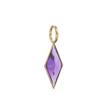 Load image into Gallery viewer, African Amethyst Kite 18k Yellow Solid Gold Charm / February Birthstone Pendant Bezel Jewelry Finding / Natural Purple Gemstone Amulet