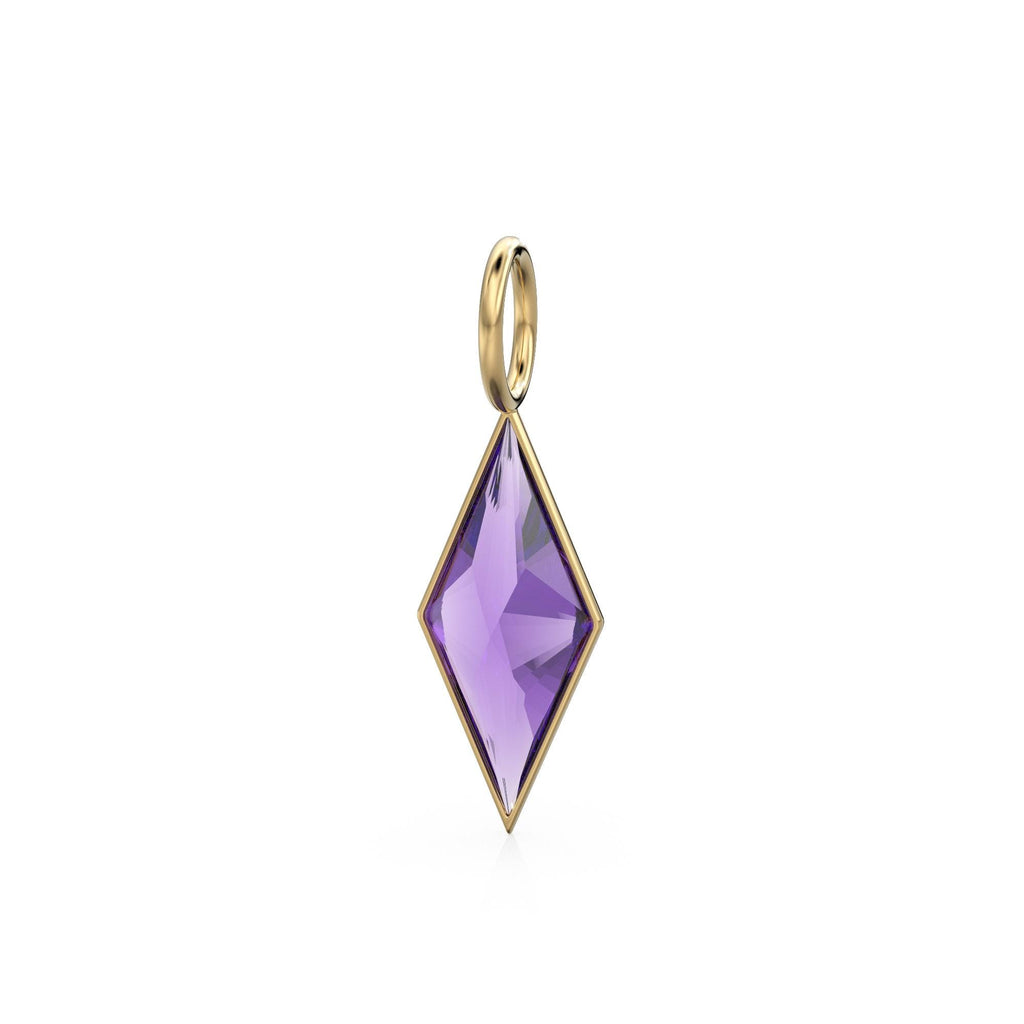 African Amethyst Kite 18k Yellow Solid Gold Charm / February Birthstone Pendant Bezel Jewelry Finding / Natural Purple Gemstone Amulet