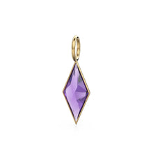 Load image into Gallery viewer, African Amethyst Kite 18k Yellow Solid Gold Charm / February Birthstone Pendant Bezel Jewelry Finding / Natural Purple Gemstone Amulet