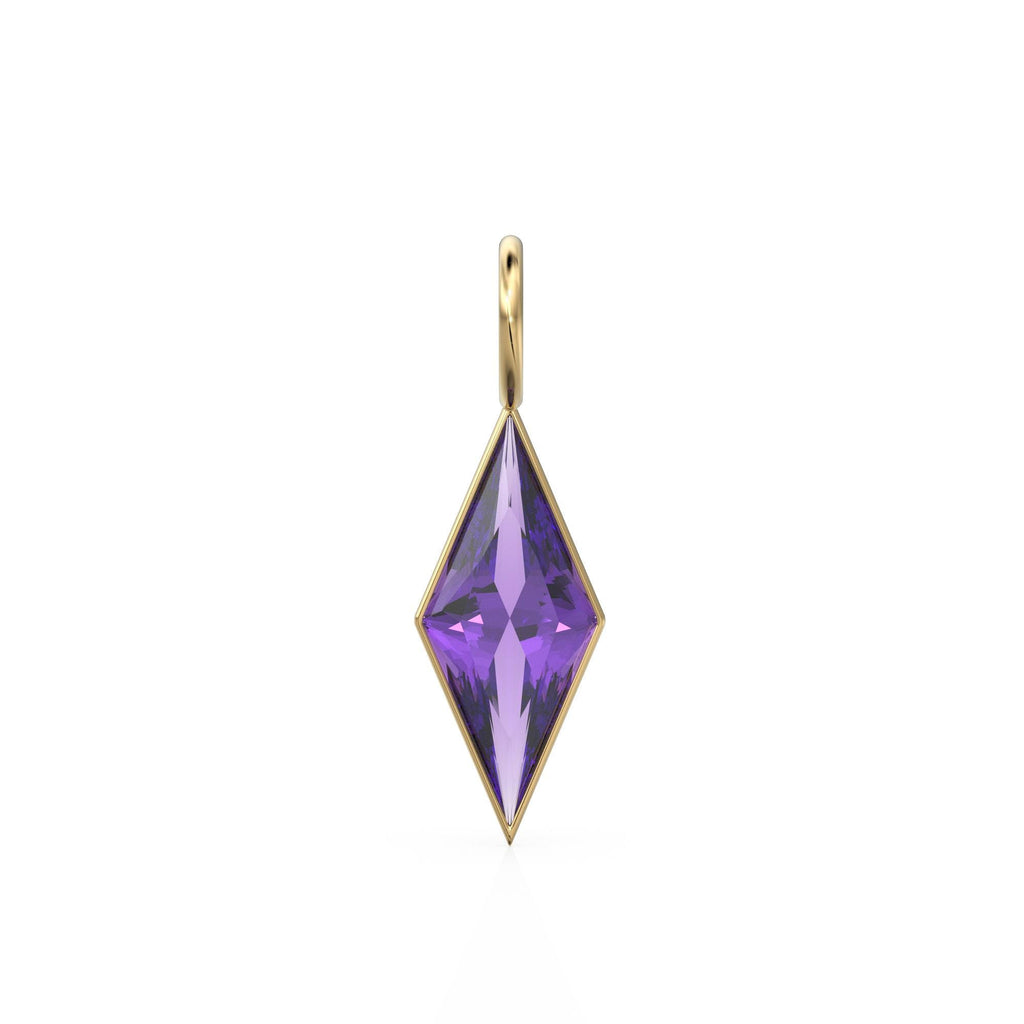 African Amethyst Kite 18k Yellow Solid Gold Charm / February Birthstone Pendant Bezel Jewelry Finding / Natural Purple Gemstone Amulet