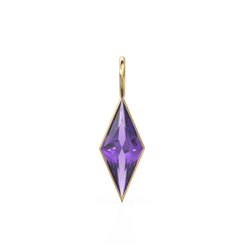 African Amethyst Kite 18k Yellow Solid Gold Charm / February Birthstone Pendant Bezel Jewelry Finding / Natural Purple Gemstone Amulet