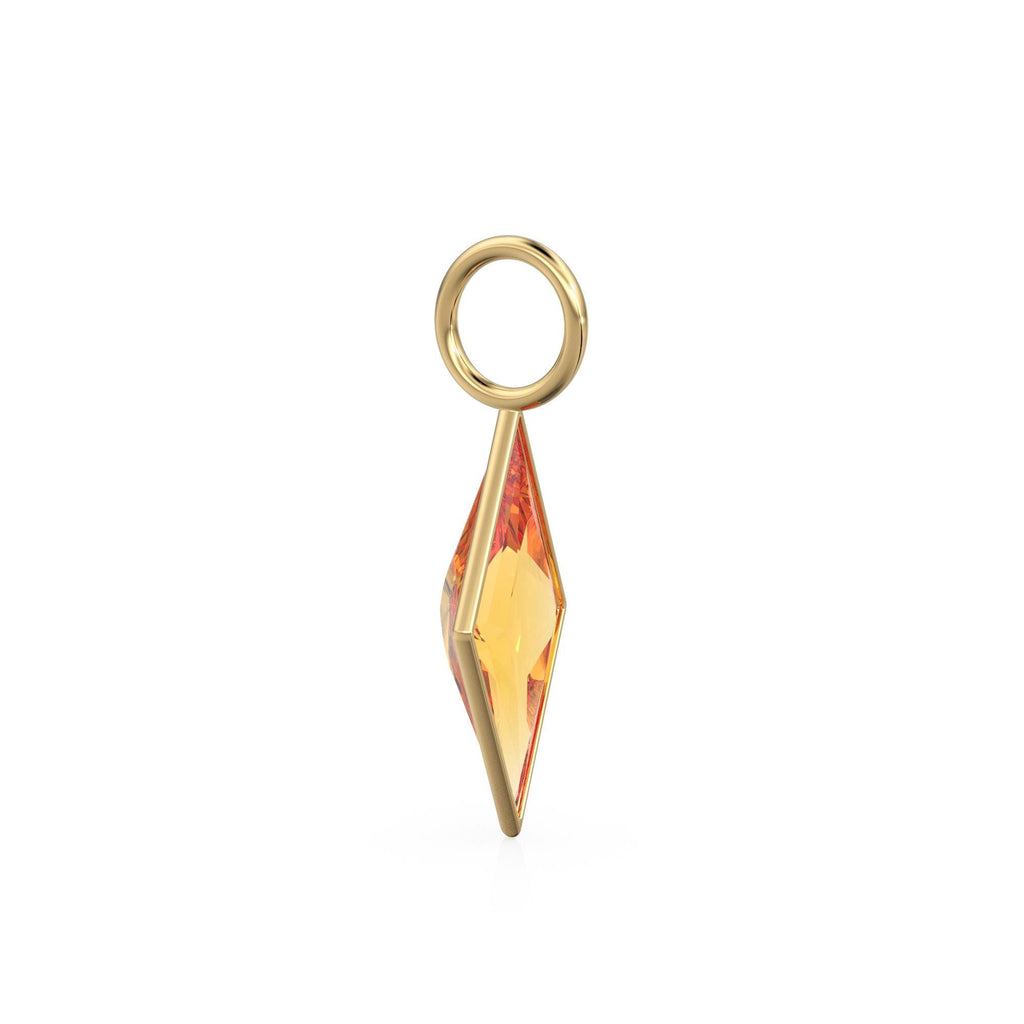 Mandarin Citrine Kite 18k Yellow Solid Gold Charm / November Birthstone Pendant Bezel Jewelry Finding / Natural Golden Gemstone Amulet