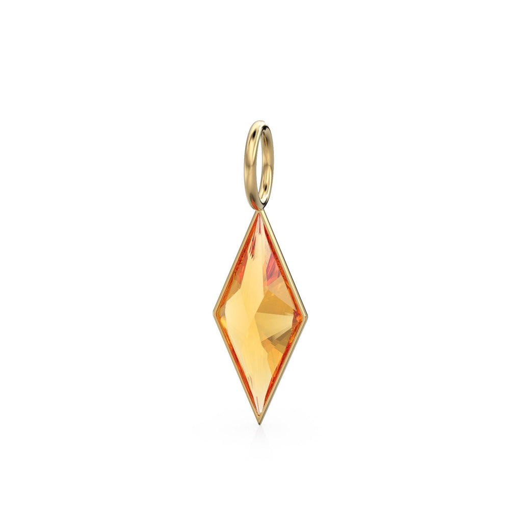 Mandarin Citrine Kite 18k Yellow Solid Gold Charm / November Birthstone Pendant Bezel Jewelry Finding / Natural Golden Gemstone Amulet