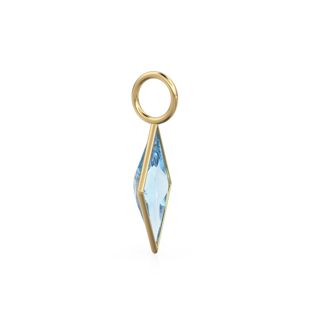 Aquamarine Kite 18k Yellow Solid Gold Charm / March Birthstone Pendant Bezel Jewelry Finding / Natural Blue Gemstone Amulet