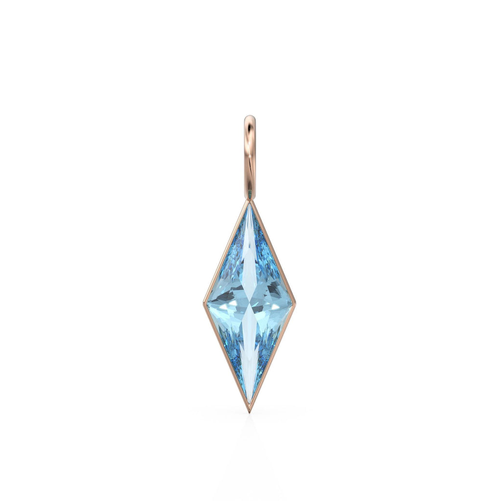 Aquamarine Kite 18k Yellow Solid Gold Charm / March Birthstone Pendant Bezel Jewelry Finding / Natural Blue Gemstone Amulet