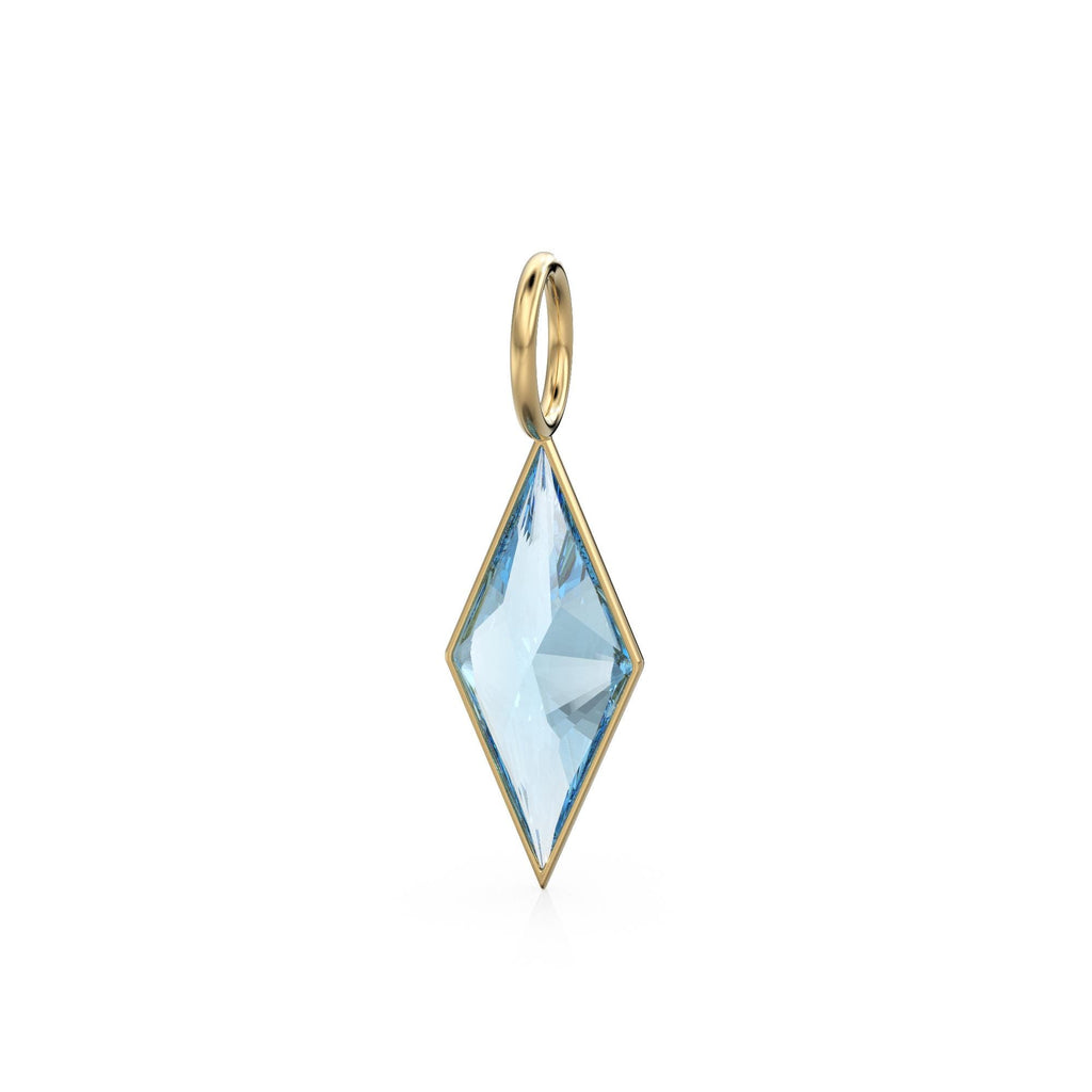 Aquamarine Kite 18k Yellow Solid Gold Charm / March Birthstone Pendant Bezel Jewelry Finding / Natural Blue Gemstone Amulet