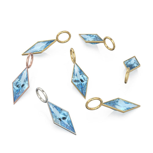 Aquamarine Kite 18k Yellow Solid Gold Charm / March Birthstone Pendant Bezel Jewelry Finding / Natural Blue Gemstone Amulet