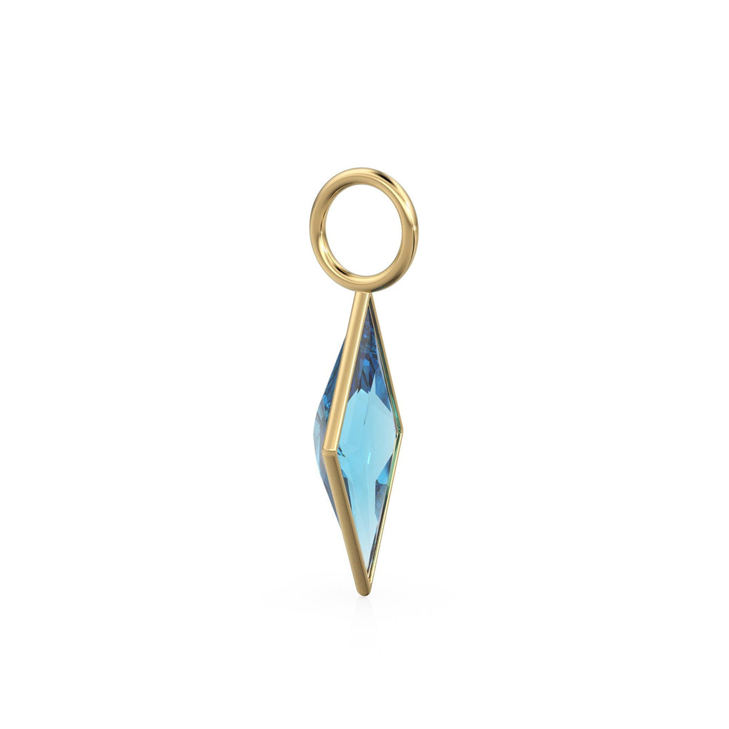 Swiss Blue Topaz Kite 18k Yellow Solid Gold Charm / December Birthstone Pendant Bezel Jewelry Finding / Natural Blue Gemstone Amulet