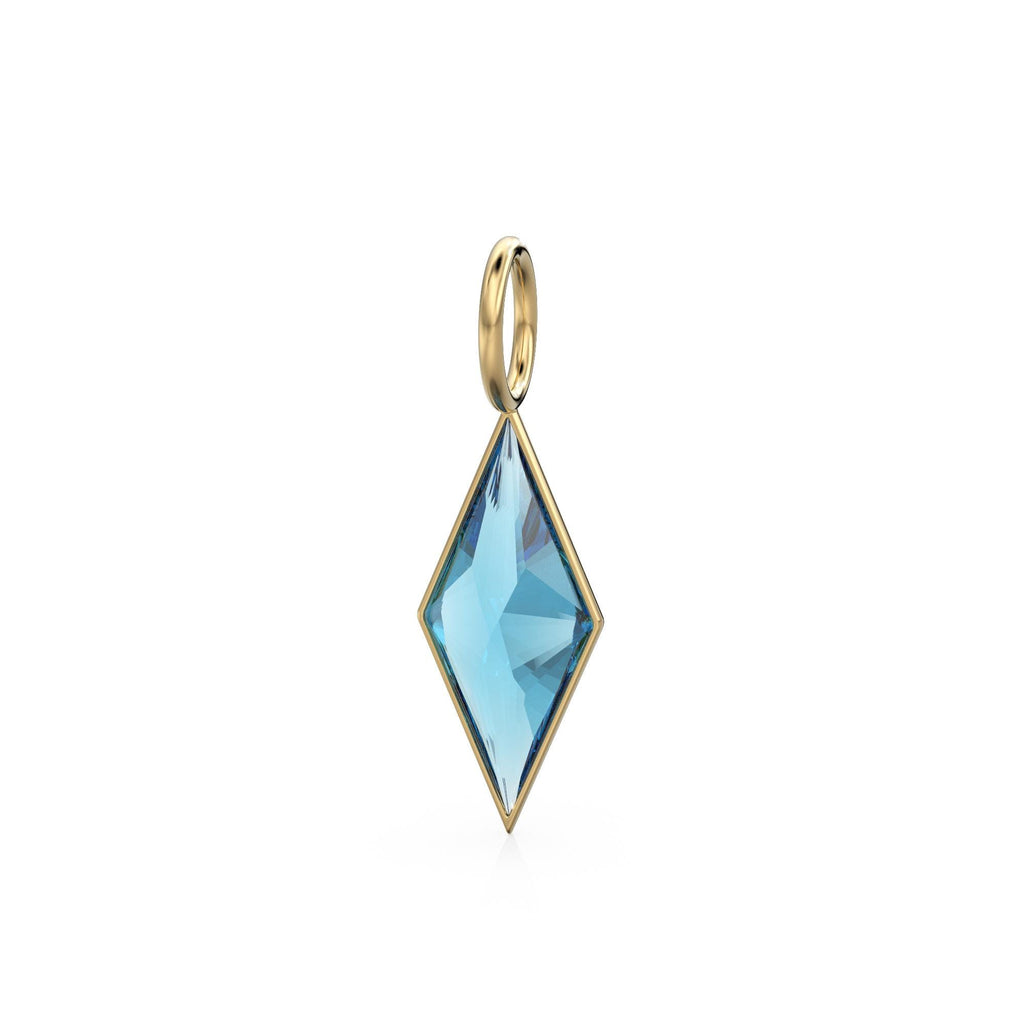 Swiss Blue Topaz Kite 18k Yellow Solid Gold Charm / December Birthstone Pendant Bezel Jewelry Finding / Natural Blue Gemstone Amulet