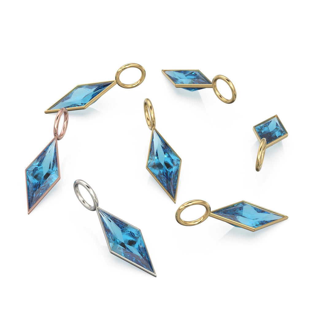 Swiss Blue Topaz Kite 18k Yellow Solid Gold Charm / December Birthstone Pendant Bezel Jewelry Finding / Natural Blue Gemstone Amulet
