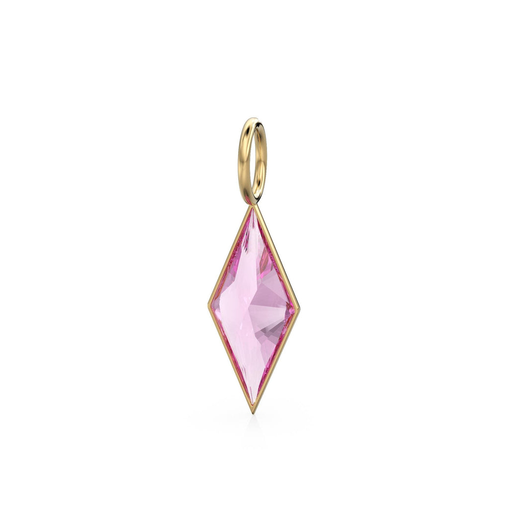 Tourmaline Kite 18k Yellow Solid Gold Charm / February Birthstone Pendant Bezel Jewelry Finding / Natural Pink Gemstone Amulet