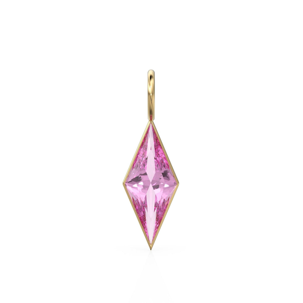 Tourmaline Kite 18k Yellow Solid Gold Charm / February Birthstone Pendant Bezel Jewelry Finding / Natural Pink Gemstone Amulet