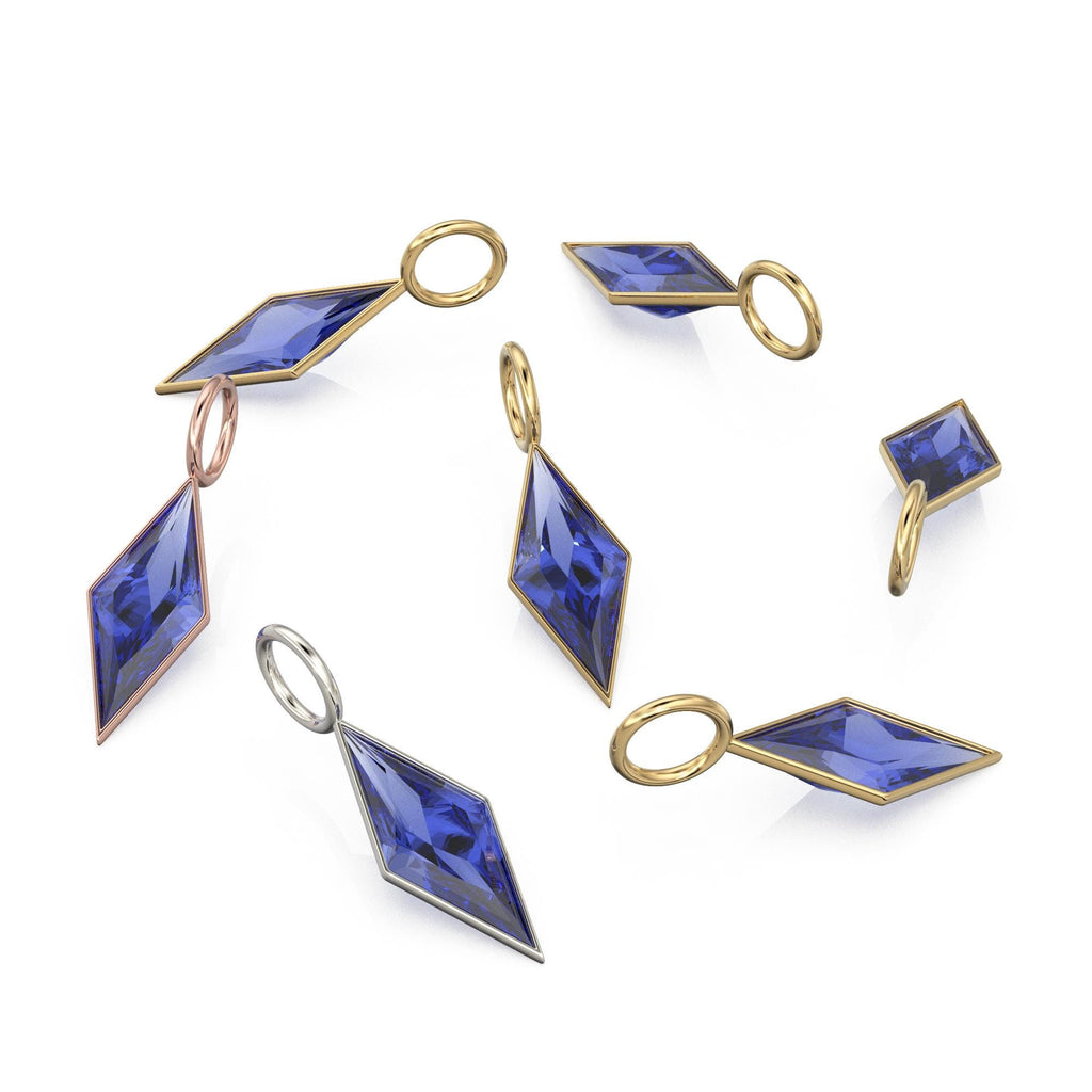 AAA Tanzanite Kite 18k Yellow Solid Gold Charm / February Birthstone Pendant Bezel Jewelry Finding / Natural Blue Gemstone Amulet