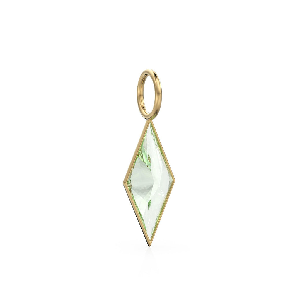 Green Amethyst Kite 18k Yellow Solid Gold Charm / February Birthstone Pendant Bezel Jewelry Finding / Natural Prasiolite Gemstone Amulet