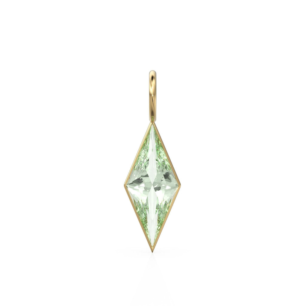 Green Amethyst Kite 18k Yellow Solid Gold Charm / February Birthstone Pendant Bezel Jewelry Finding / Natural Prasiolite Gemstone Amulet
