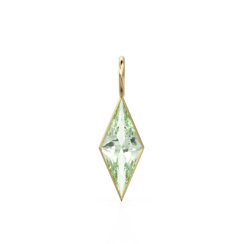 Green Amethyst Kite 18k Yellow Solid Gold Charm / February Birthstone Pendant Bezel Jewelry Finding / Natural Prasiolite Gemstone Amulet
