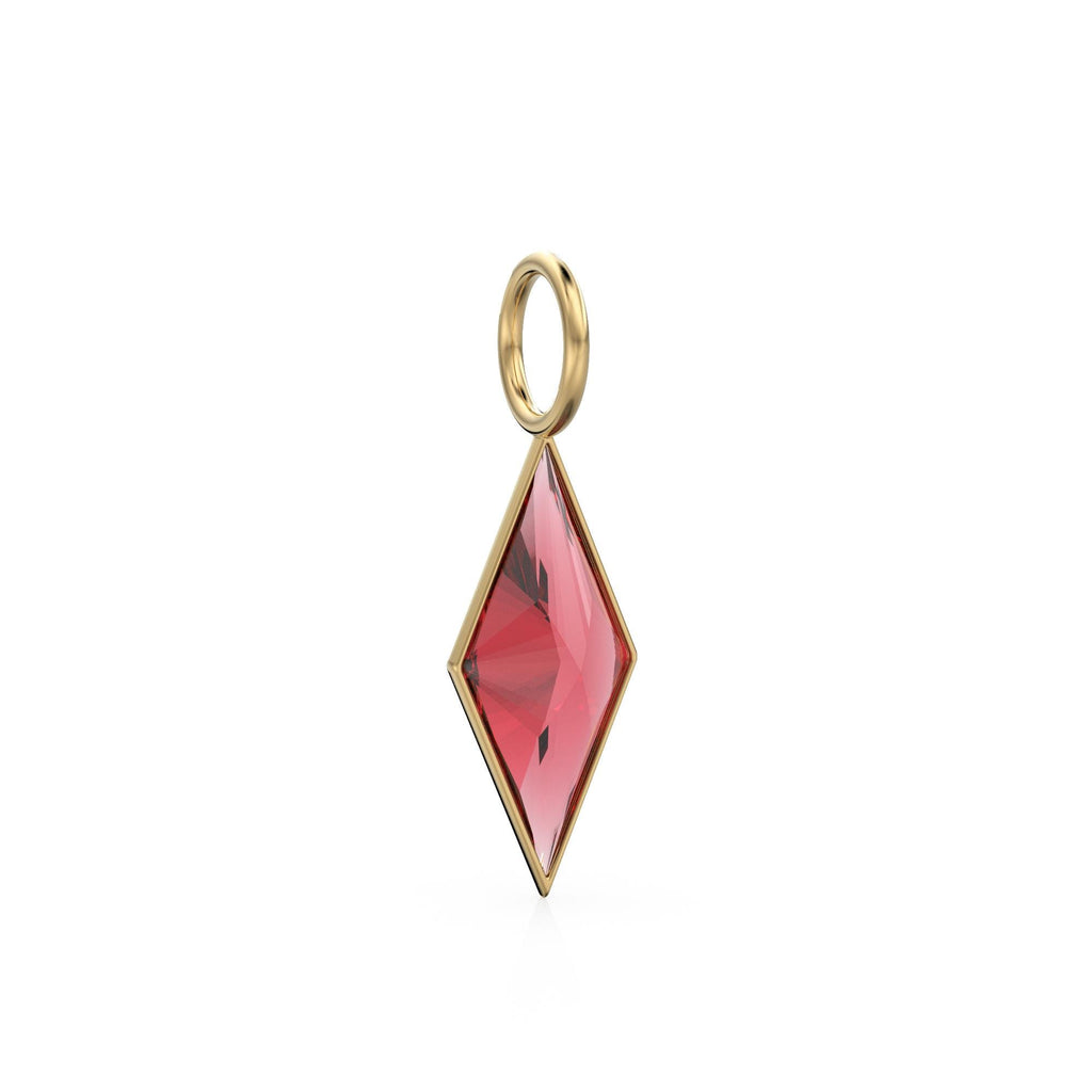Pyrope Garnet Kite 18k Yellow Solid Gold Charm / January Birthstone Pendant Bezel Jewelry Finding / Natural Red Gemstone Amulet