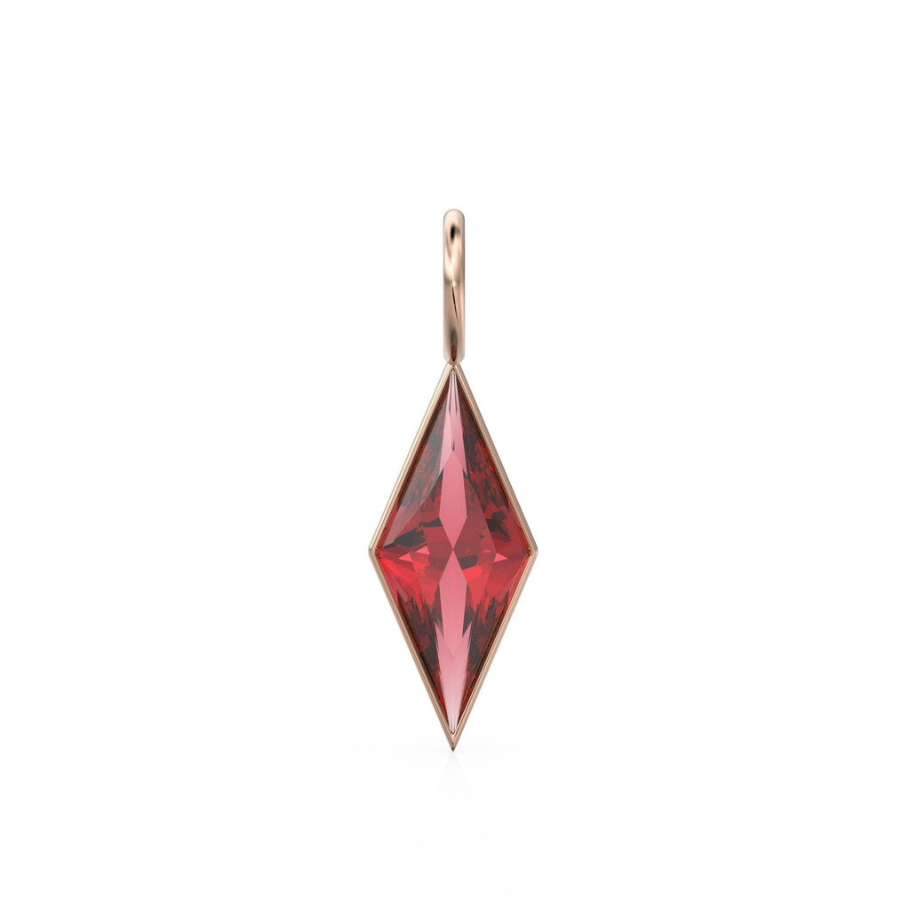 Pyrope Garnet Kite 18k Yellow Solid Gold Charm / January Birthstone Pendant Bezel Jewelry Finding / Natural Red Gemstone Amulet