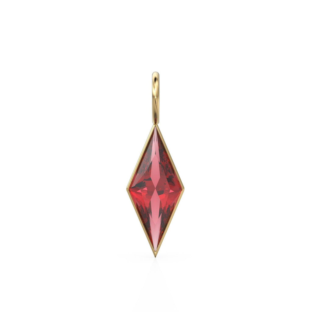 Pyrope Garnet Kite 18k Yellow Solid Gold Charm / January Birthstone Pendant Bezel Jewelry Finding / Natural Red Gemstone Amulet