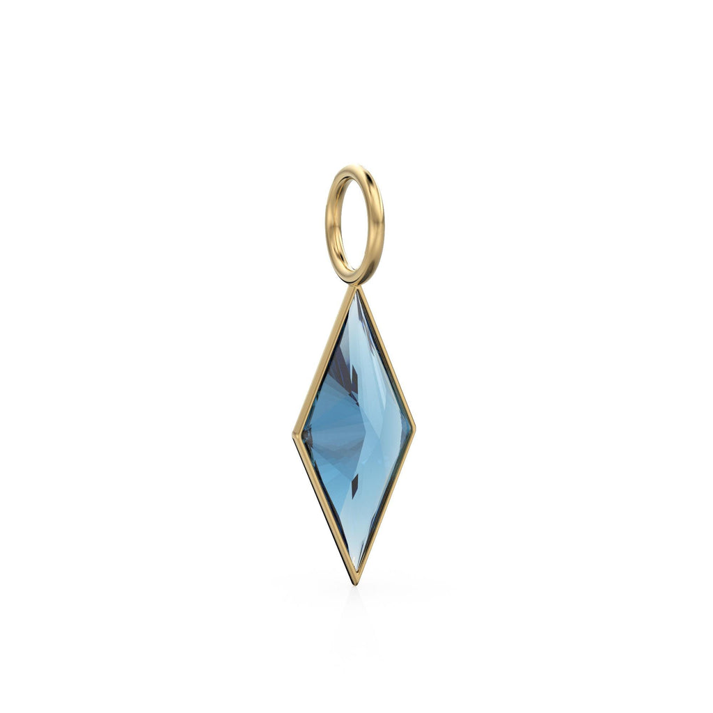 London Blue Topaz Kite 18k Yellow Solid Gold Charm / November Birthstone Pendant Bezel Jewelry Finding / Natural Blue Gemstone Amulet