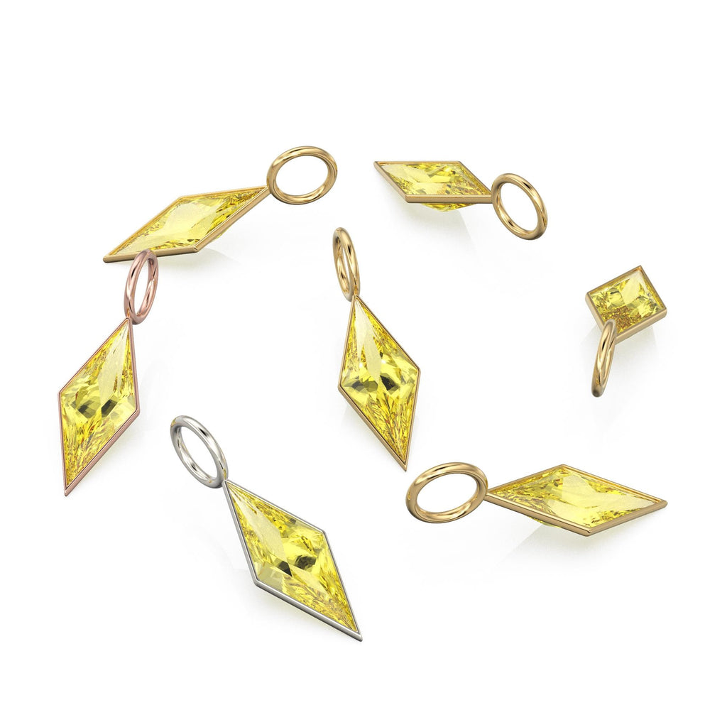 Lemon Quartz Kite 18k Yellow Solid Gold Charm / November Birthstone Pendant Bezel Jewelry Finding / Yellow Gemstone / Diamond Cut Amulet