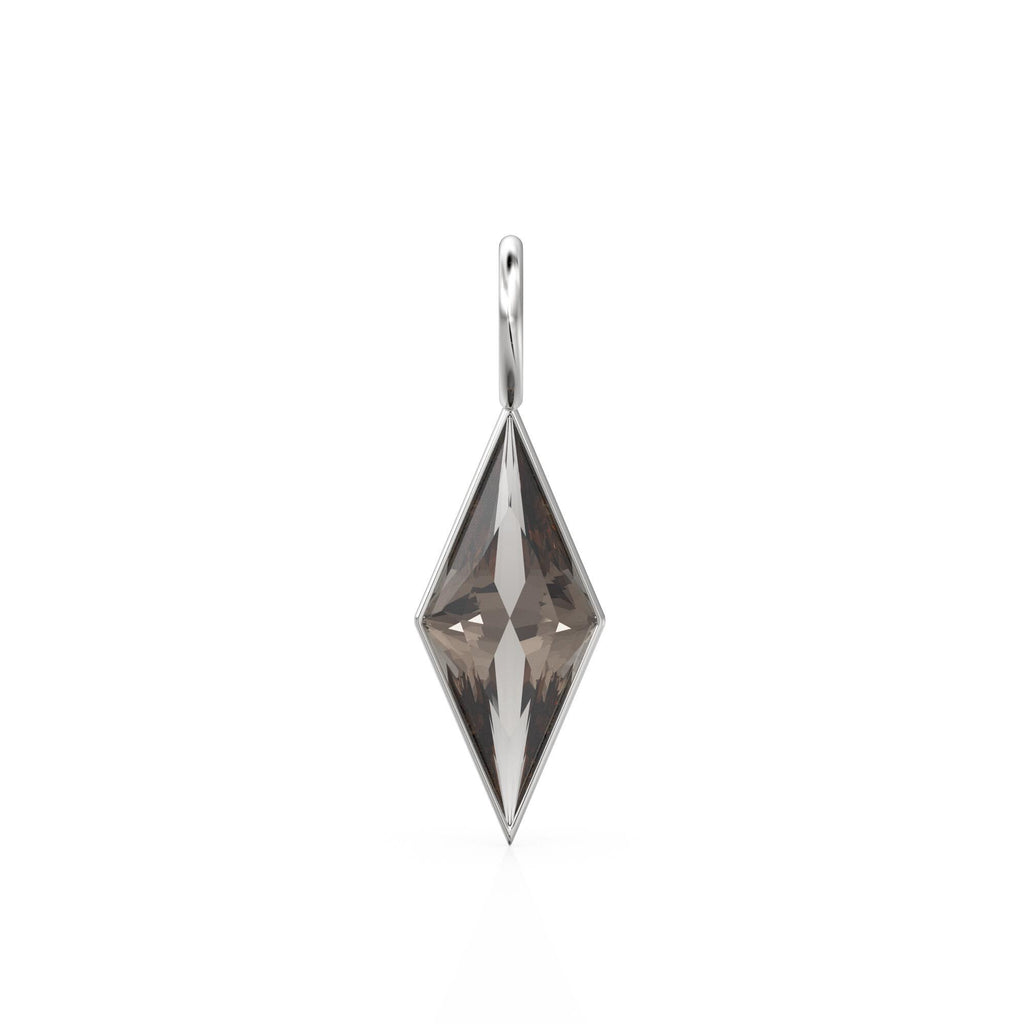 Smoky Quartz Kite 18k Yellow Solid Gold Charm / November Birthstone Pendant Bezel Jewelry Finding / Brown Gemstone / Diamond Cut Amulet