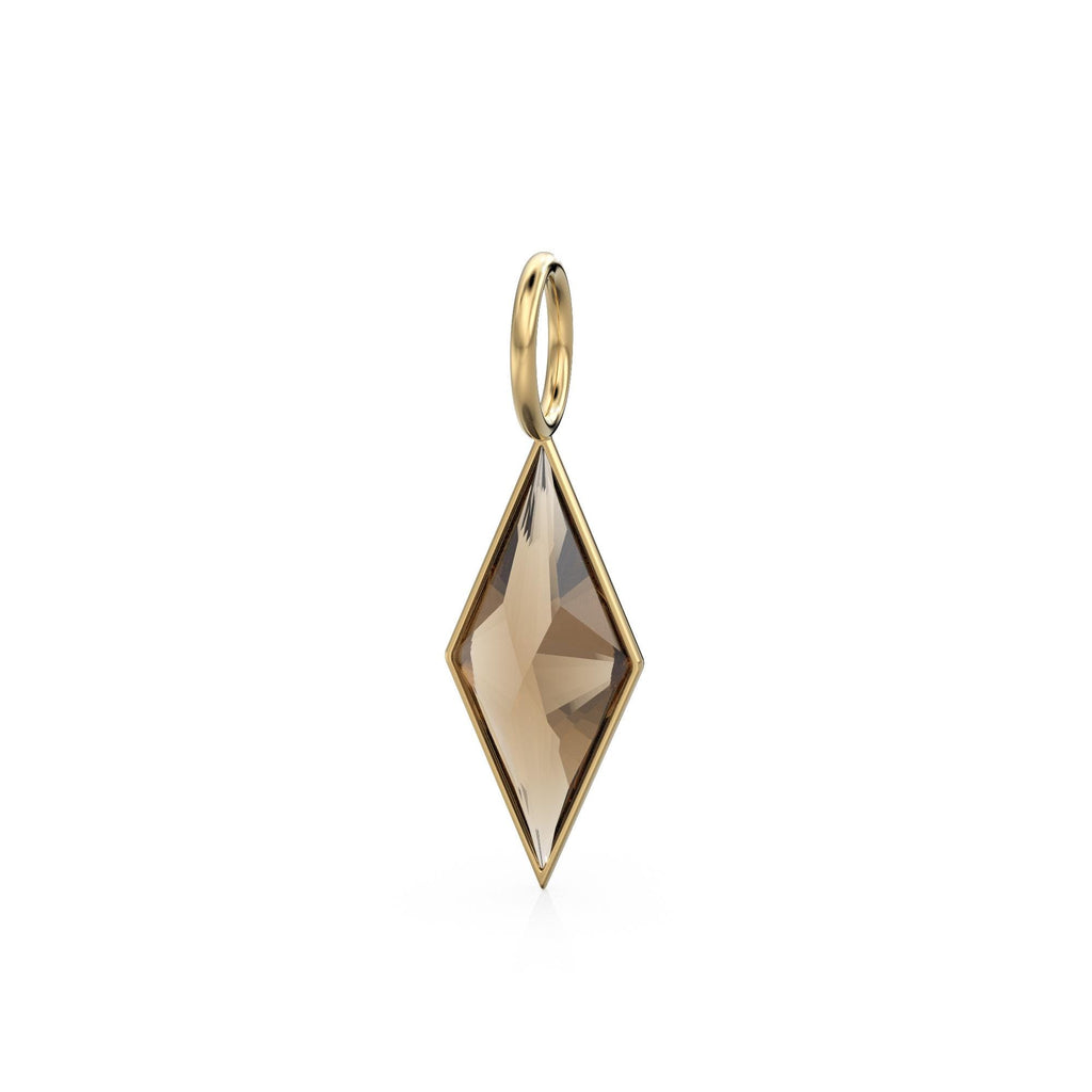 Smoky Quartz Kite 18k Yellow Solid Gold Charm / November Birthstone Pendant Bezel Jewelry Finding / Brown Gemstone / Diamond Cut Amulet