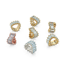 Load image into Gallery viewer, Blue Aquamarine 14k Baguette Tiara Gold Bead / Aquamarine European Bead / Aquamarine Rondelle Bead / Solid Gold Aquamarine Enhancer Spacer