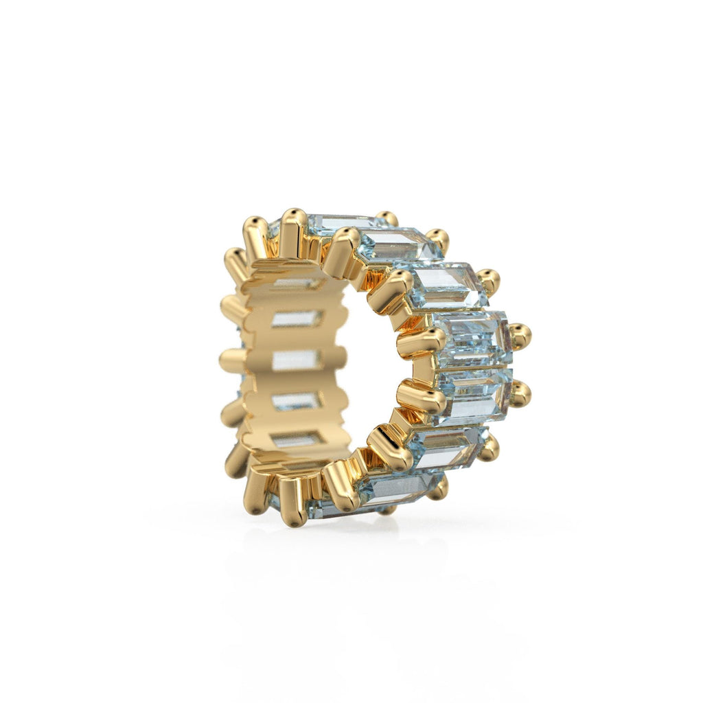 Blue Aquamarine 14k Baguette Tiara Gold Bead / Aquamarine European Bead / Aquamarine Rondelle Bead / Solid Gold Aquamarine Enhancer Spacer