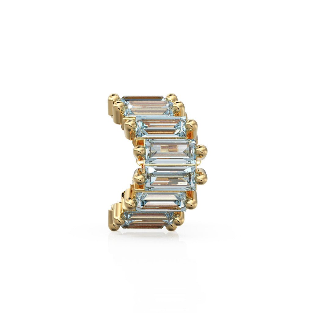 Blue Aquamarine 14k Baguette Tiara Gold Bead / Aquamarine European Bead / Aquamarine Rondelle Bead / Solid Gold Aquamarine Enhancer Spacer