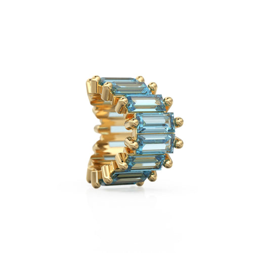 Swiss Blue Topaz 14k Baguette Tiara Gold Bead / Topaz European Bead / Topaz Rondelle Bead / Solid Gold Topaz Enhancer Spacer