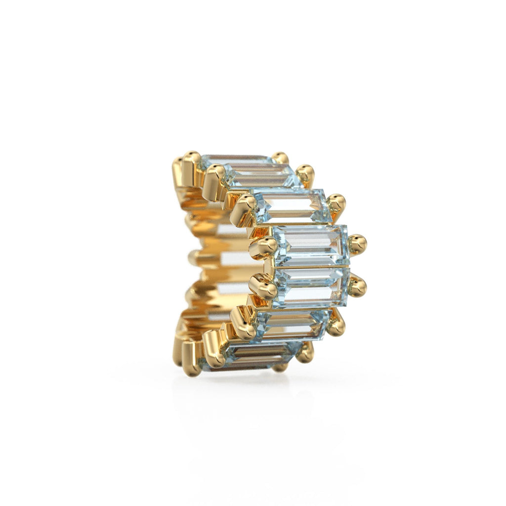 Blue Aquamarine 14k Baguette Tiara Gold Bead / Aquamarine European Bead / Aquamarine Rondelle Bead / Solid Gold Aquamarine Enhancer Spacer