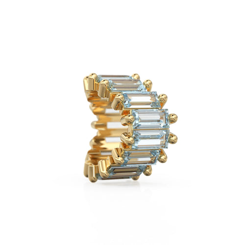 Blue Aquamarine 14k Baguette Tiara Gold Bead / Aquamarine European Bead / Aquamarine Rondelle Bead / Solid Gold Aquamarine Enhancer Spacer
