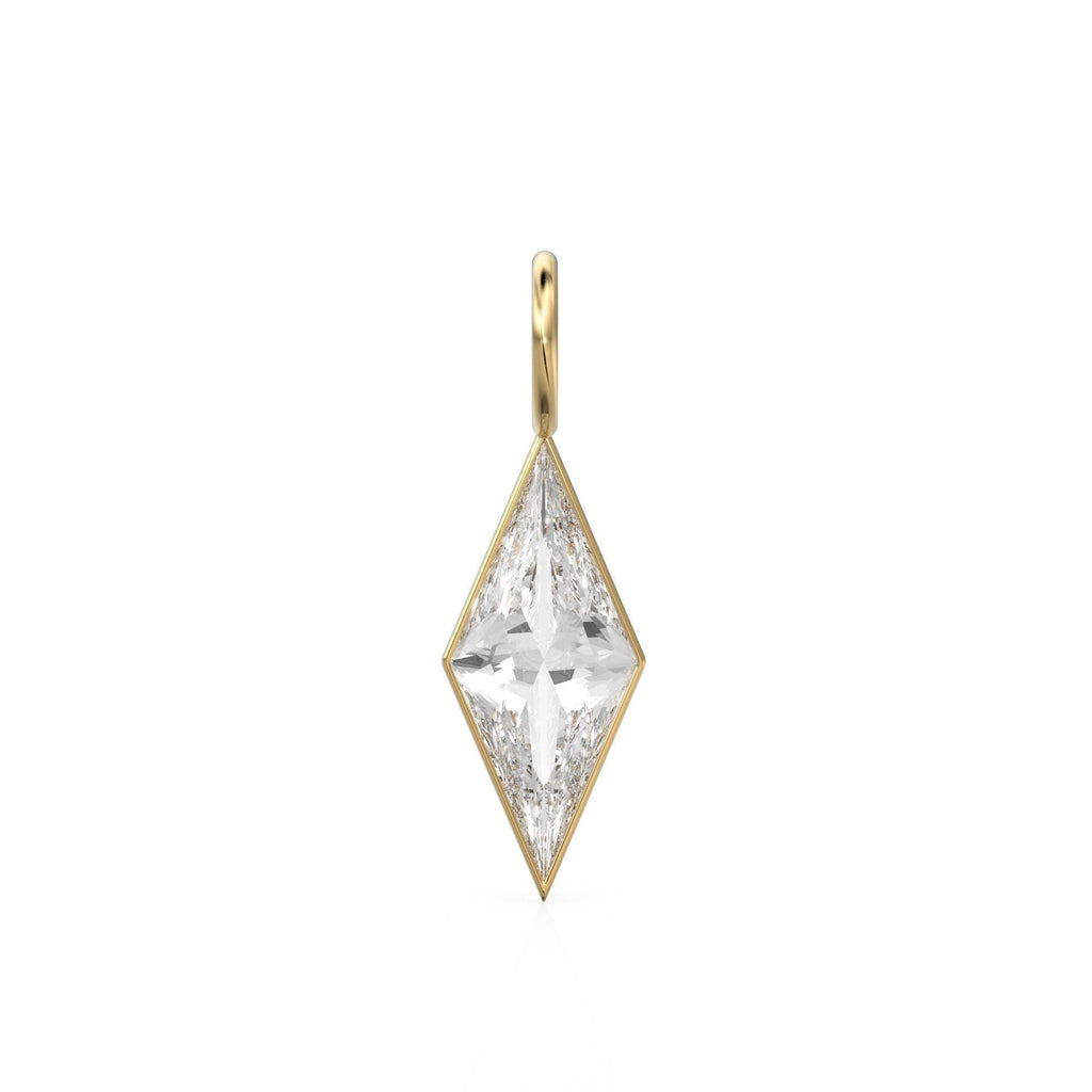 White Quartz Kite 18k Yellow Solid Gold Charm / April Birthstone Pendant Bezel Jewelry Finding / Clear Gemstone / Diamond Cut Amulet