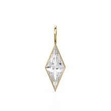 Load image into Gallery viewer, White Quartz Kite 18k Yellow Solid Gold Charm / April Birthstone Pendant Bezel Jewelry Finding / Clear Gemstone / Diamond Cut Amulet