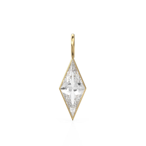 White Quartz Kite 18k Yellow Solid Gold Charm / April Birthstone Pendant Bezel Jewelry Finding / Clear Gemstone / Diamond Cut Amulet