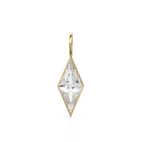 White Quartz Kite 18k Yellow Solid Gold Charm / April Birthstone Pendant Bezel Jewelry Finding / Clear Gemstone / Diamond Cut Amulet
