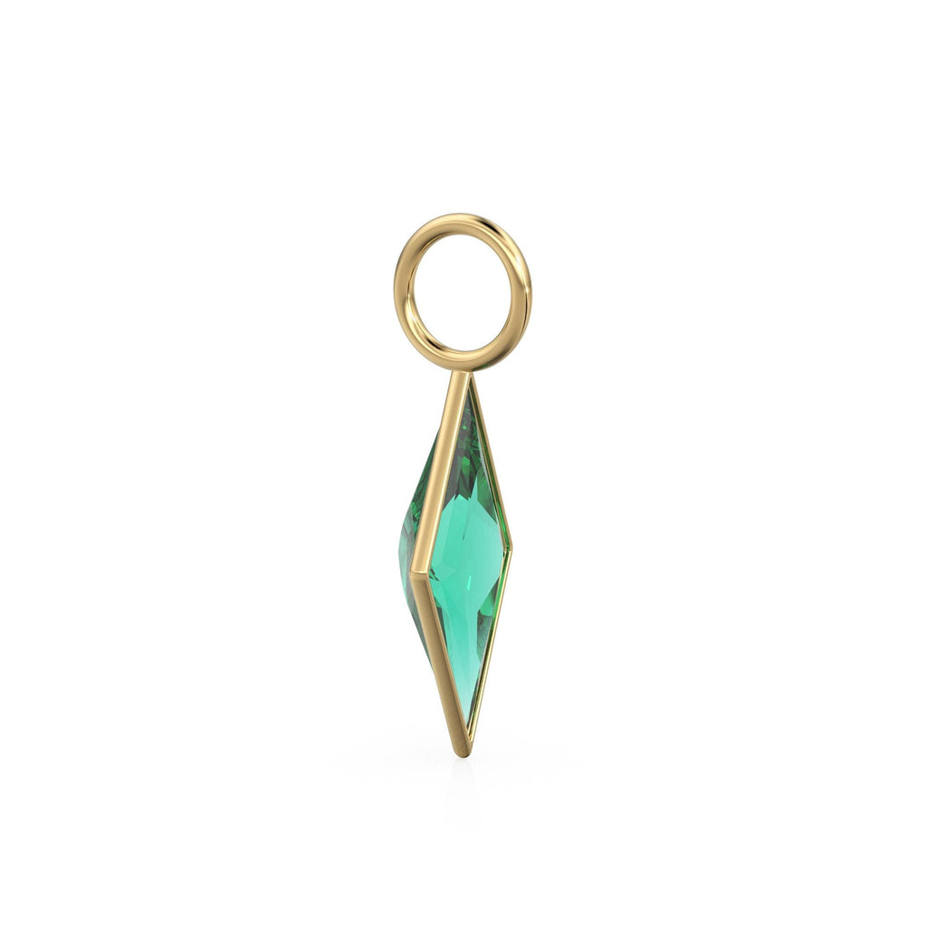 Zambian Emerald Kite 18k Yellow Solid Gold Charm / May Birthstone Pendant Bezel Jewelry Finding / Green Natural Gemstone Diamond Cut Amulet