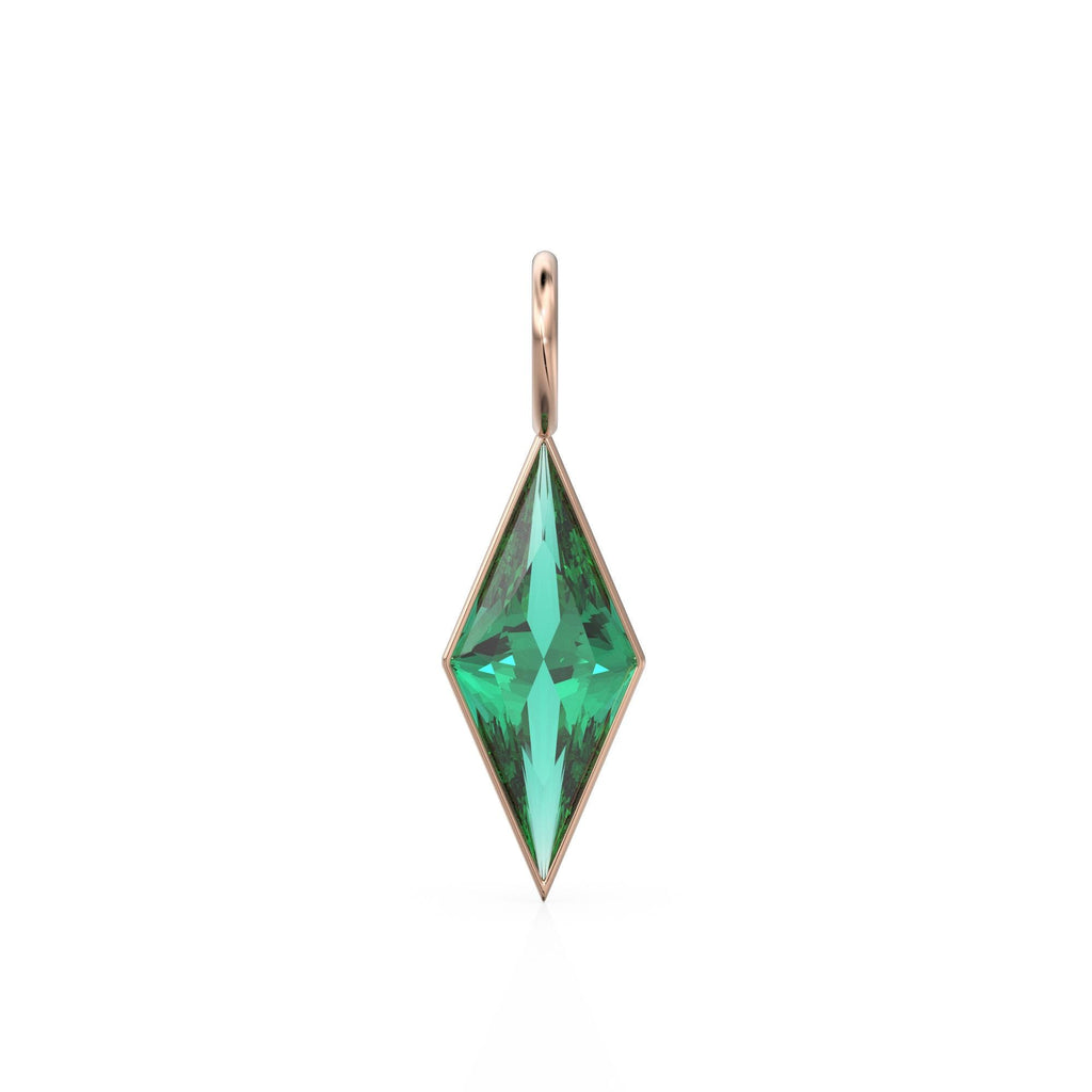 Zambian Emerald Kite 18k Yellow Solid Gold Charm / May Birthstone Pendant Bezel Jewelry Finding / Green Natural Gemstone Diamond Cut Amulet
