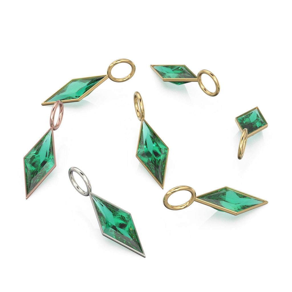 Zambian Emerald Kite 18k Yellow Solid Gold Charm / May Birthstone Pendant Bezel Jewelry Finding / Green Natural Gemstone Diamond Cut Amulet