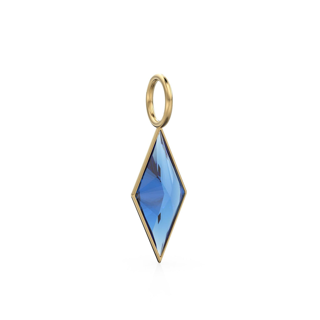 Sri Lanka Sapphire Kite 18k Yellow Solid Gold Charm / September Birthstone Pendant Bezel Jewelry Finding / Natural Gemstone Amulet