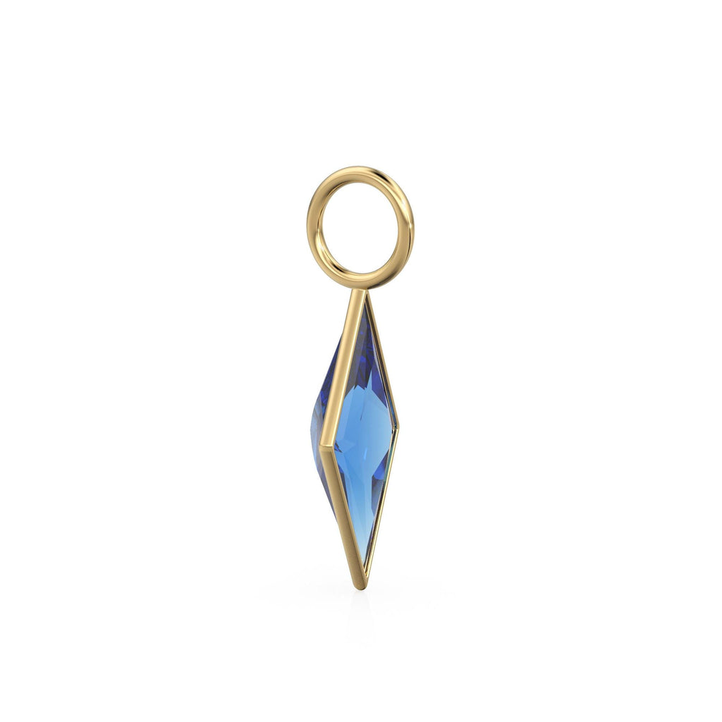 Sri Lanka Sapphire Kite 18k Yellow Solid Gold Charm / September Birthstone Pendant Bezel Jewelry Finding / Natural Gemstone Amulet