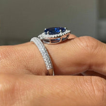 Load image into Gallery viewer, 2Ct Blue Sapphire 18K Solid White Gold Wrap Ring | Diamond Micro Pave Pear Gemstone Halo Ring | Statement Bridal Jewelry