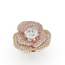 Load image into Gallery viewer, 4ct Solitaire Lab Diamond Flower Solid Rose Gold Cocktail Ring | 3.5ct Accent Diamonds