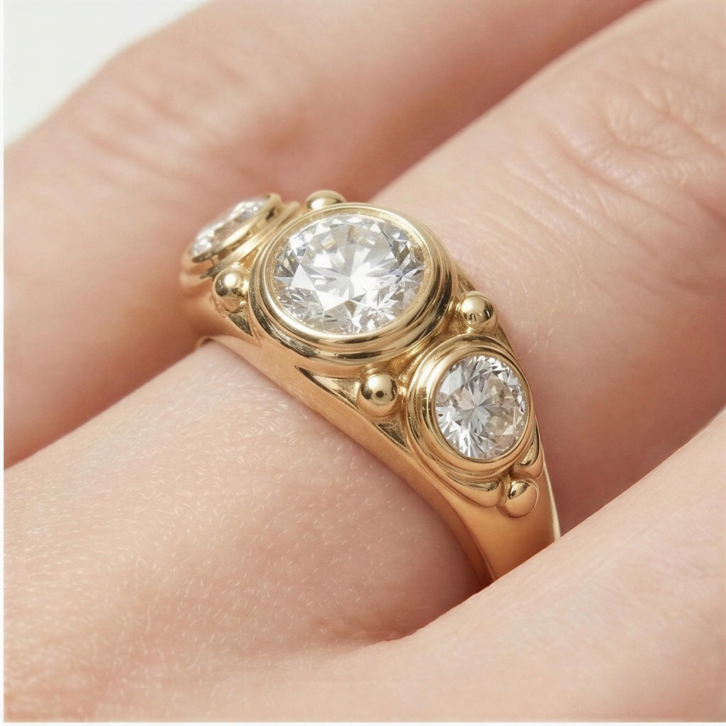 2.5ct Diamond Three Stone Lab Diamond Statement Engagement Ring | Minimal Statement Band for Him or Her