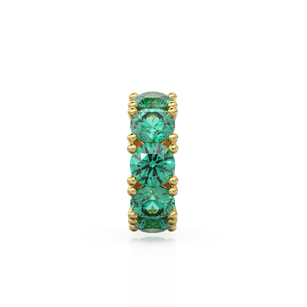 Emerald 14k Italian Gold Roundel Charm, Green Emerald Wheel Charm, Round Charm Holder, Eternity Round Stone May Birthstone Band Connector