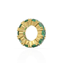 Load image into Gallery viewer, Emerald 14k Italian Gold Roundel Charm, Green Emerald Wheel Charm, Round Charm Holder, Eternity Round Stone May Birthstone Band Connector